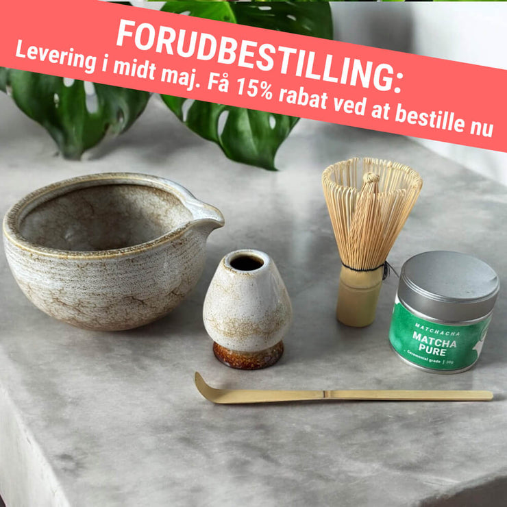 Matcha sæt inkl. rustik skål med hældetud (30g Matcha og al tilbehør)